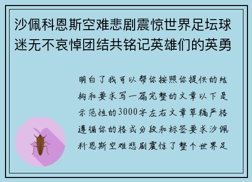 沙佩科恩斯空难悲剧震惊世界足坛球迷无不哀悼团结共铭记英雄们的英勇与坚韧 沙佩科恩斯空难悲剧震惊世界足坛球迷无不哀悼团结共铭记英雄们的英勇与坚韧
